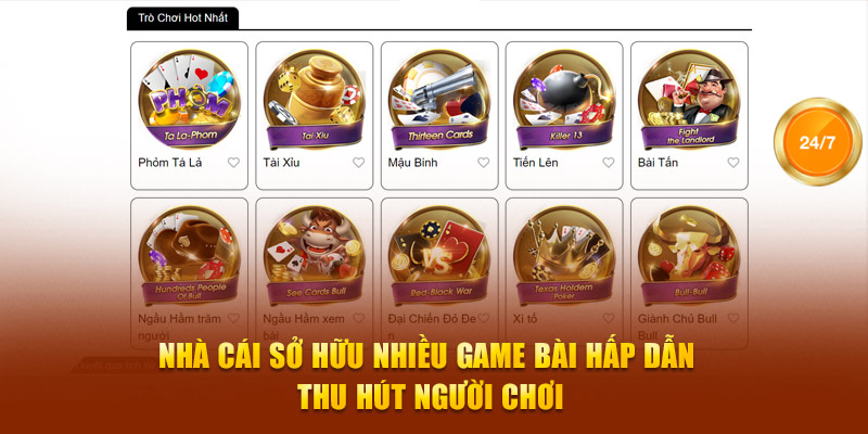 Nhà cái sở hữu nhiều game bài hấp dẫn thu hút người chơi